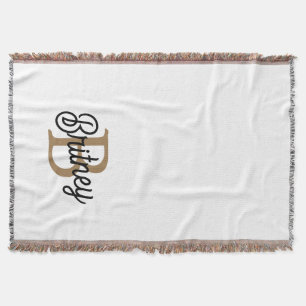 Modern Elegant Monogram Name Black Gold Script Throw Blanket