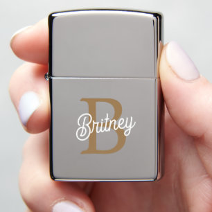 Modern Elegant Monogram Name  Black Gold Script  Zippo Lighter