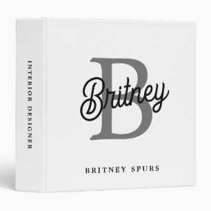 Modern Elegant Monogram Name Black Gray Script 3 Ring Binder