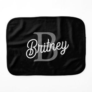 Modern Elegant Monogram Name  Black Gray Script  Baby Burp Cloth
