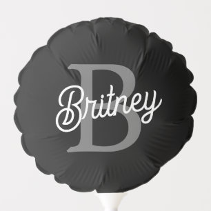 Modern Elegant Monogram Name Black Gray Script Balloon