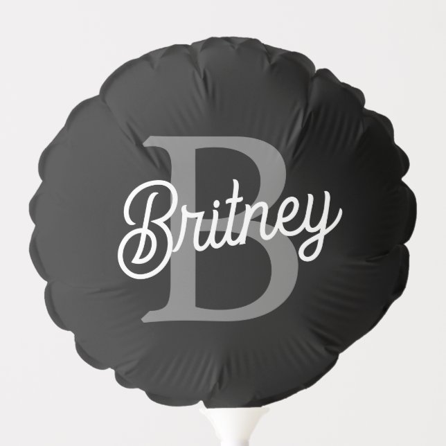Modern Elegant Monogram Name  Black Gray Script  Balloon (Front)
