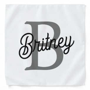 Modern Elegant Monogram Name Black Gray Script Bandana