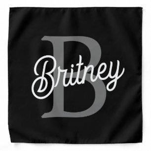 Modern Elegant Monogram Name Black Gray Script Bandana