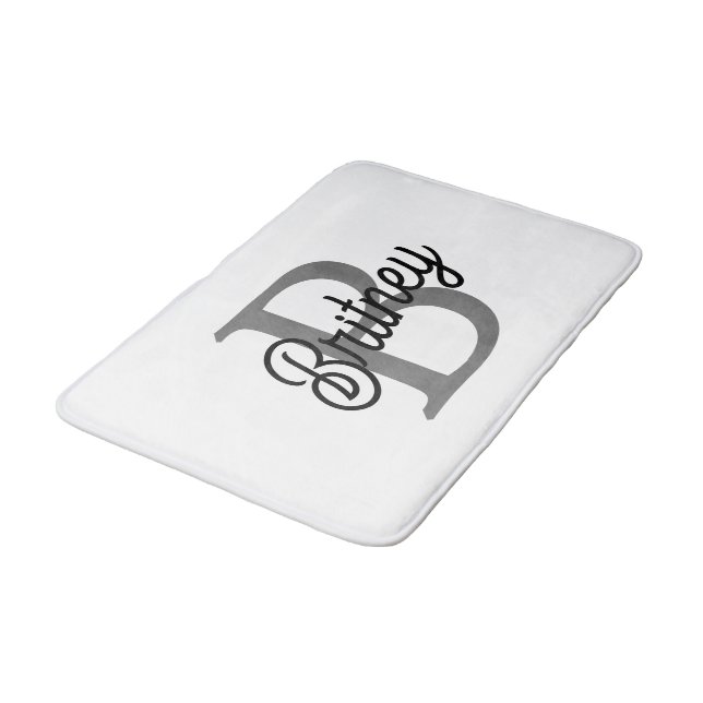 Modern Elegant Monogram Name  Black Gray Script  Bath Mat (Angled)