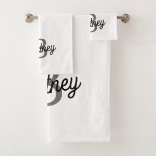 Modern Elegant Monogram Name  Black Gray Script  Bath Towel Set
