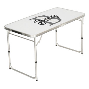 Modern Elegant Monogram Name  Black Gray Script  Beer Pong Table