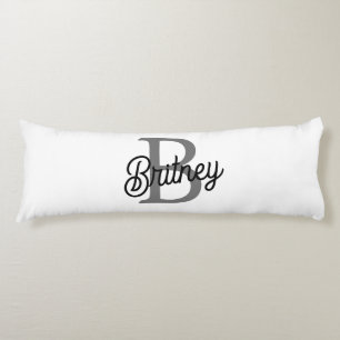 Modern Elegant Monogram Name  Black Gray Script  Body Pillow