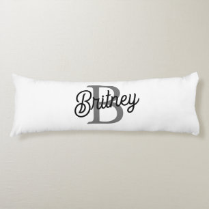 Modern Elegant Monogram Name  Black Gray Script  Body Pillow