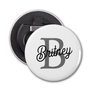 Modern Elegant Monogram Name  Black Gray Script  Bottle Opener