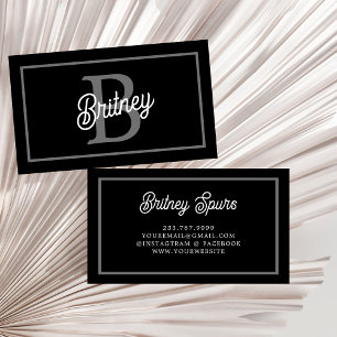 Modern Elegant Monogram Name Black Gray Script Business Card