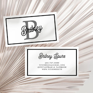 Modern Elegant Monogram Name  Black Gray Script  Business Card