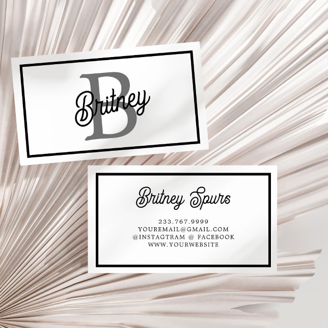 Modern Elegant Monogram Name  Black Gray Script  Business Card (Creator Uploaded)