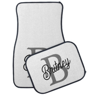 Modern Elegant Monogram Name  Black Gray Script  Car Floor Mat