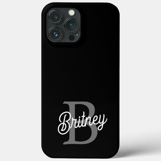 Modern Elegant Monogram Name  Black Gray Script  Case-Mate iPhone Case (Back)