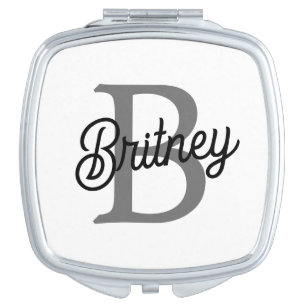 Modern Elegant Monogram Name  Black Gray Script  Compact Mirror