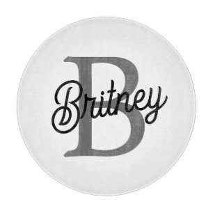 Modern Elegant Monogram Name Black Gray Script Cutting Board