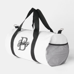 Modern Elegant Monogram Name  Black Gray Script  Duffle Bag