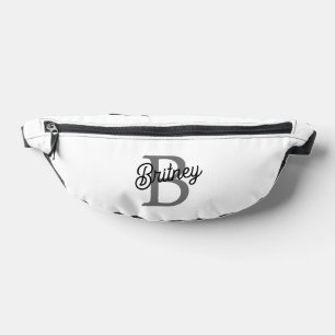 Modern Elegant Monogram Name  Black Gray Script  Fanny Pack