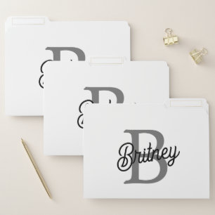 Modern Elegant Monogram Name  Black Gray Script  File Folder