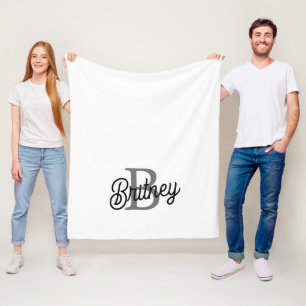 Modern Elegant Monogram Name Black Gray Script Fleece Blanket