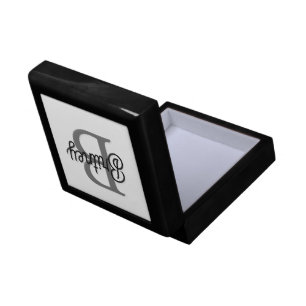 Modern Elegant Monogram Name Black Gray Script Gift Box