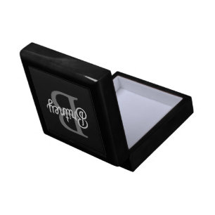 Modern Elegant Monogram Name Black Gray Script Gift Box