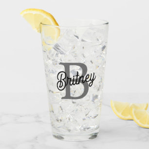 Modern Elegant Monogram Name  Black Gray Script  Glass