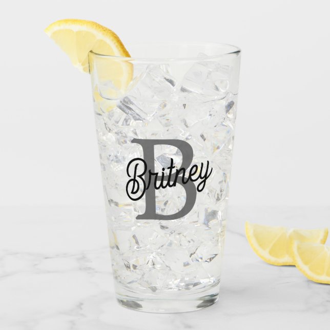 Modern Elegant Monogram Name  Black Gray Script  Glass (Front Ice)
