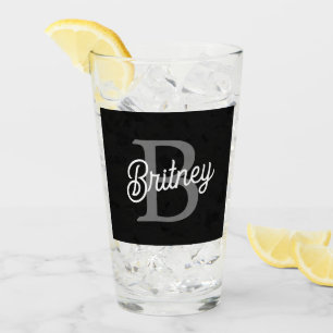 Modern Elegant Monogram Name  Black Gray Script  Glass