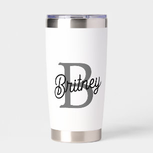 Modern Elegant Monogram Name Black Gray Script Insulated Tumbler