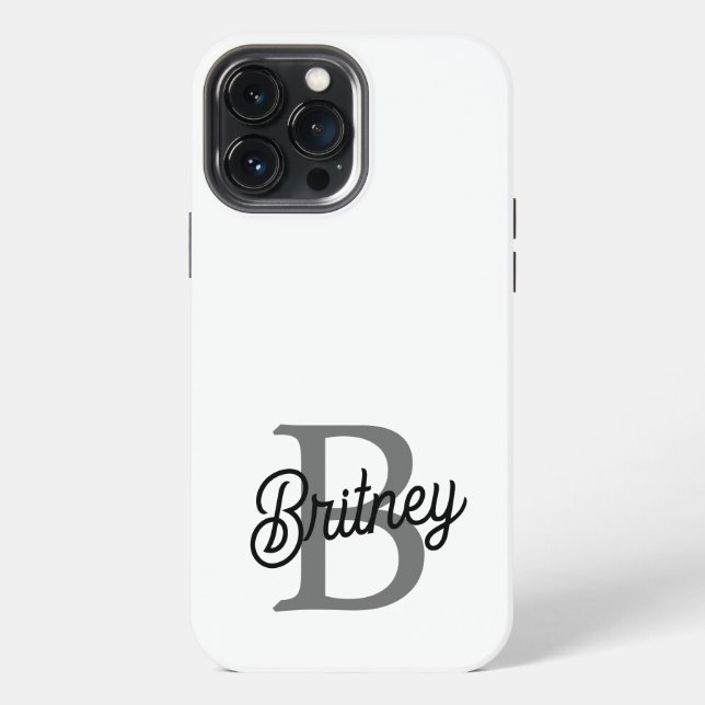 Modern Elegant Monogram Name  Black Gray Script  Iphone Case (Back)