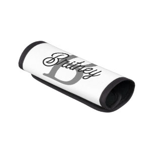 Modern Elegant Monogram Name Black Gray Script Luggage Handle Wrap