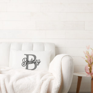 Modern Elegant Monogram Name  Black Gray Script  Lumbar Pillow