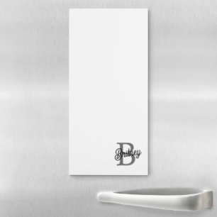 Modern Elegant Monogram Name Black Gray Script Magnetic Notepad