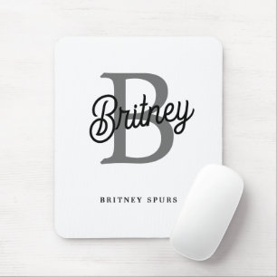 Modern Elegant Monogram Name  Black Gray Script  Mouse Pad