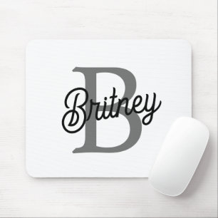 Modern Elegant Monogram Name  Black Gray Script  Mouse Pad