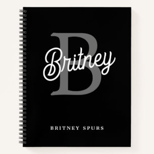 Modern Elegant Monogram Name Black Gray Script Notebook