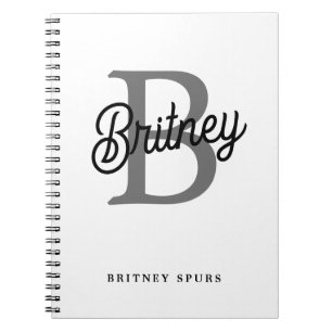 Modern Elegant Monogram Name  Black Gray Script  Notebook