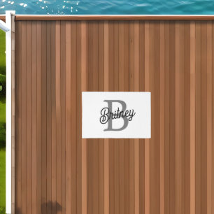 Modern Elegant Monogram Name Black Gray Script Outdoor Rug