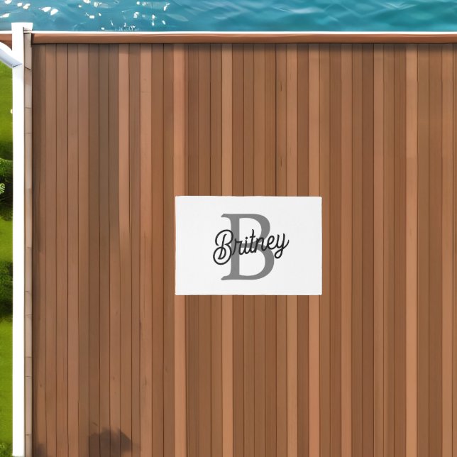 Modern Elegant Monogram Name  Black Gray Script  Outdoor Rug (Insitu (Outdoor 1))