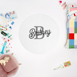 Modern Elegant Monogram Name Black Gray Script Outdoor Rug