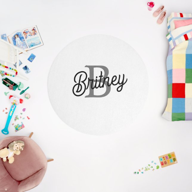 Modern Elegant Monogram Name  Black Gray Script  Outdoor Rug (Insitu (Babyroom))