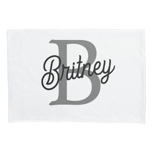 Modern Elegant Monogram Name  Black Gray Script  Pillow Case (Front)