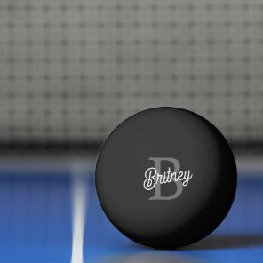 Modern Elegant Monogram Name  Black Gray Script  Ping Pong Ball