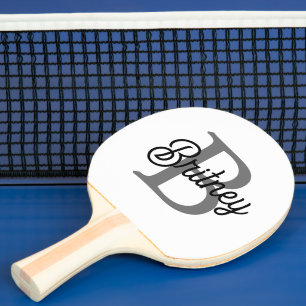 Modern Elegant Monogram Name Black Gray Script Ping Pong Paddle