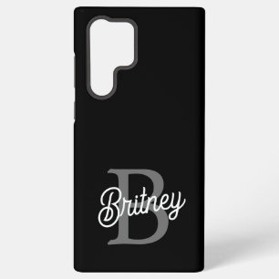 Modern Elegant Monogram Name Black Gray Script Samsung Galaxy S22 Ultra Case