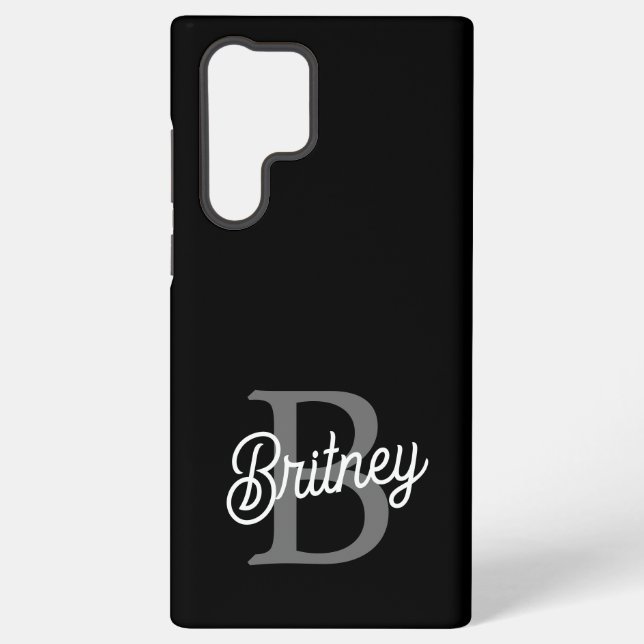 Modern Elegant Monogram Name  Black Gray Script  Samsung Galaxy Case (Back)