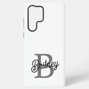 Modern Elegant Monogram Name  Black Gray Script  Samsung Galaxy S22 Ultra Case