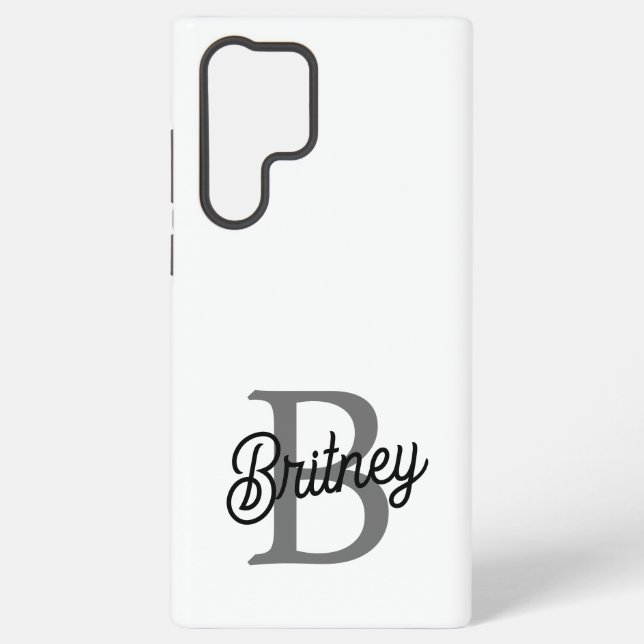 Modern Elegant Monogram Name  Black Gray Script  Samsung Galaxy Case (Back)